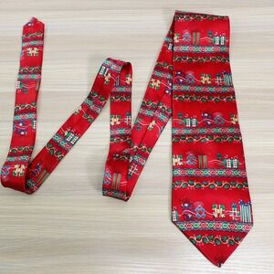 Holiday Neck Tie Mens Red Christmas Gifts Garland Stripe Silk Novelty Festive